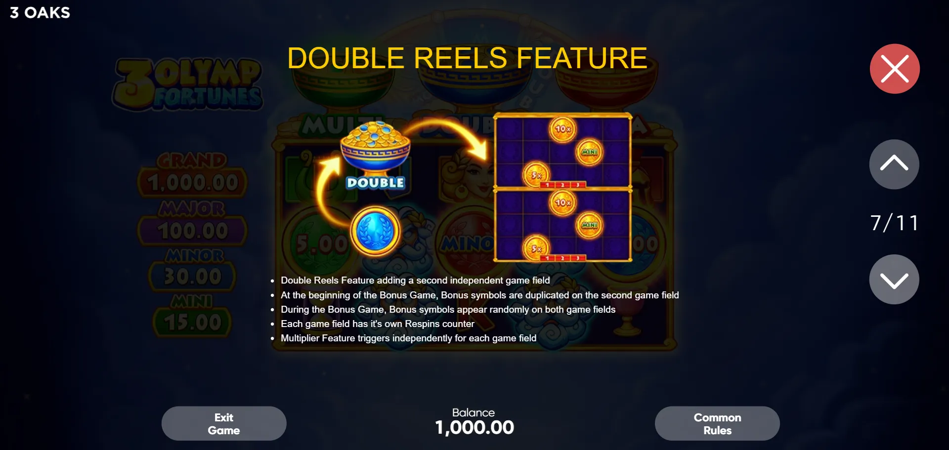 Olymp Fortunes Double Reels Feature showing two independent 5x3 boards active simultaneously